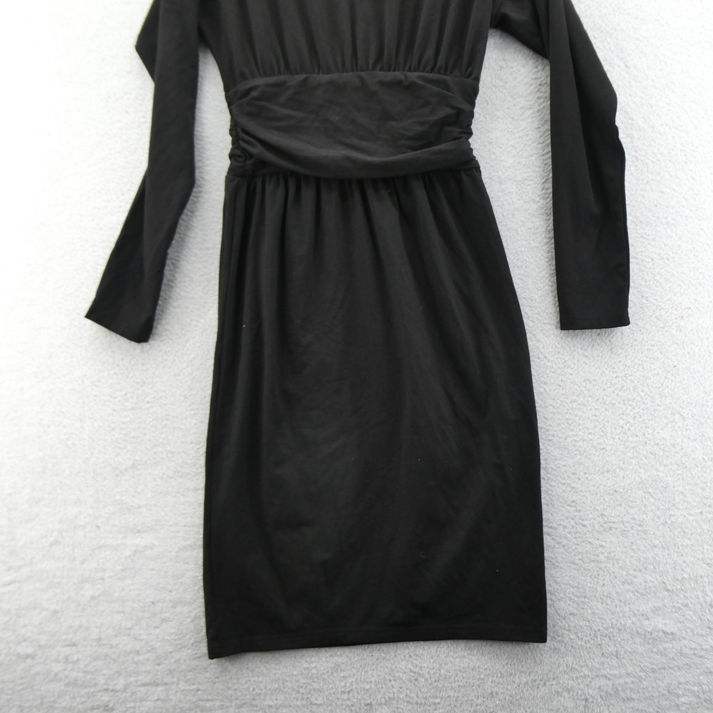 Spiegel Wrap Dress Women Size 10 Black Ruched Waist Long Sleeve Poly Rayon K1928 - Picture 9 of 10